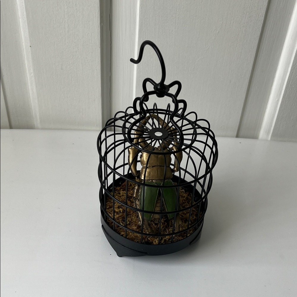 Black Wire Birdcage w/ Gold/Green Scarab Beetle Dark Academia Gothic Decor - Picture 4 of 8